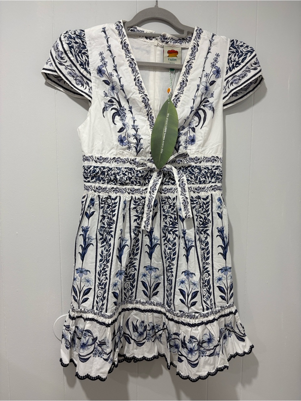 FARM Rio White & Navy Floral Embroidered Mini Dress